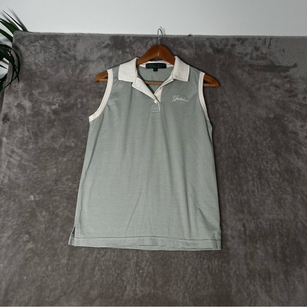 Robert bryan  Womens Green White Stripped Sleeveless Polo Shirt Size M